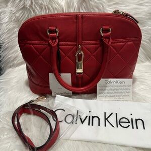 Calvin Klein Vintage Red Luxe Lamb Satchel Bag